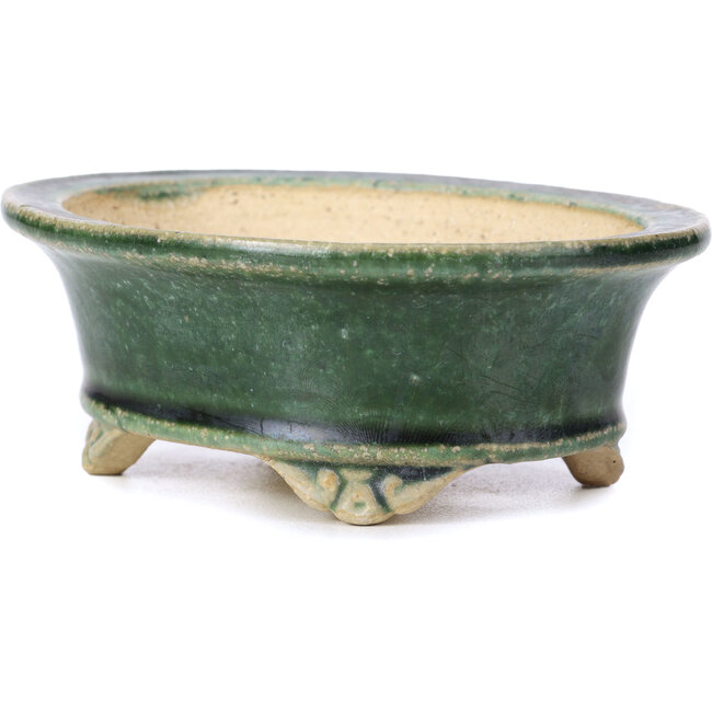 Ovale grüne Bonsaischale von Shibakatsu - 125 x 100 x 50 mm
