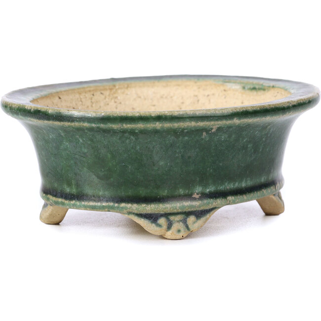 Oval green bonsai pot by Shibakatsu - 125 x 100 x 50 mm