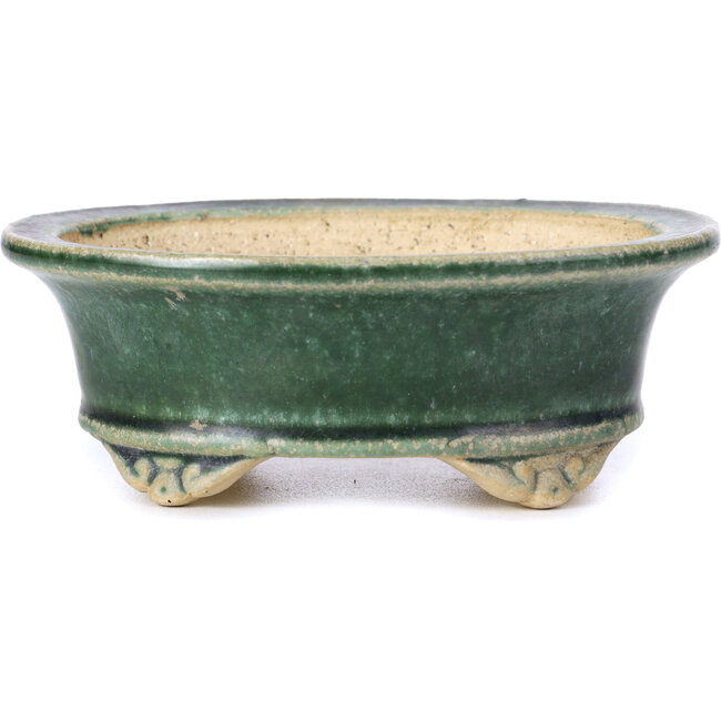 Oval green bonsai pot by Shibakatsu - 125 x 100 x 50 mm