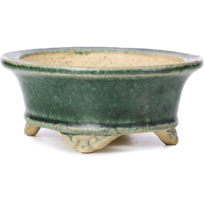 Oval green bonsai pot by Shibakatsu - 125 x 100 x 50 mm