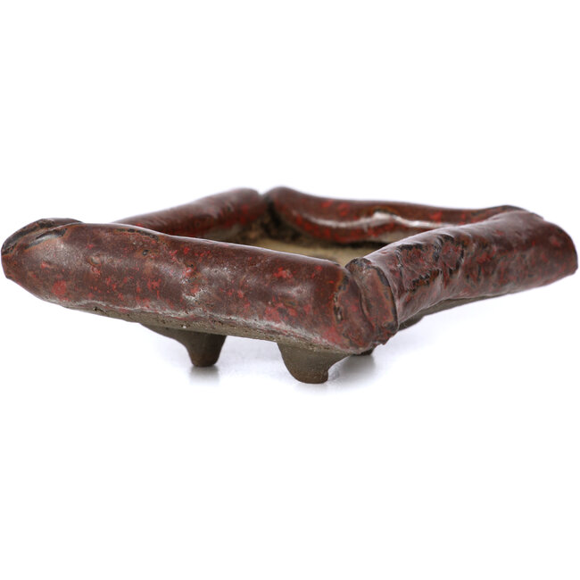 Rechthoekige rode bonsaipot van Tosui - 80 x 65 x 32 mm