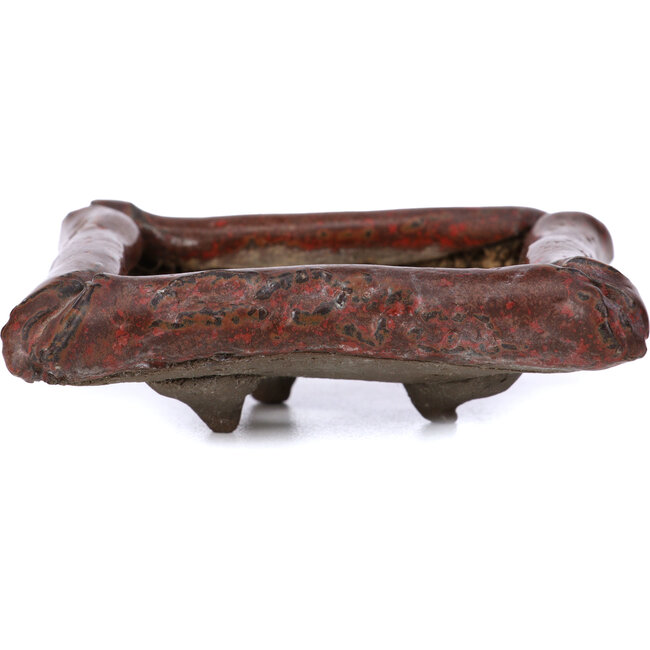Rectangular red bonsai pot by Tosui - 80 x 65 x 32 mm