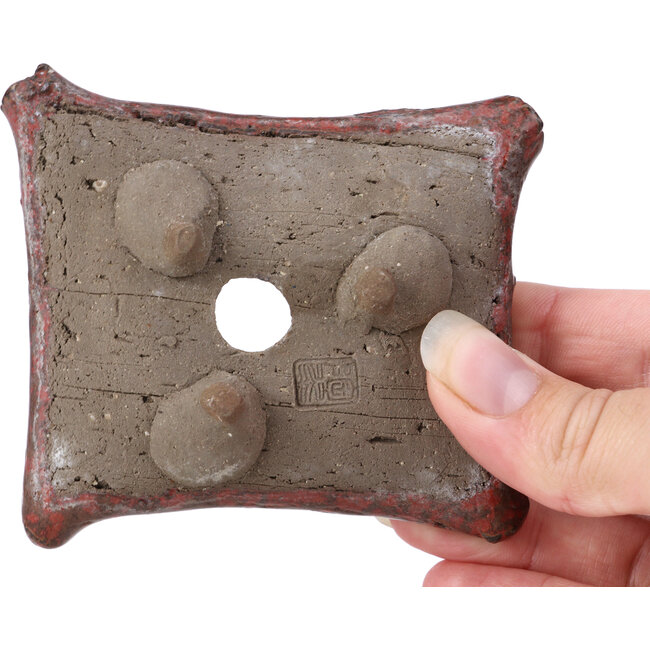 Pot à bonsaï rectangulaire rouge par Tosui - 80 x 65 x 32 mm