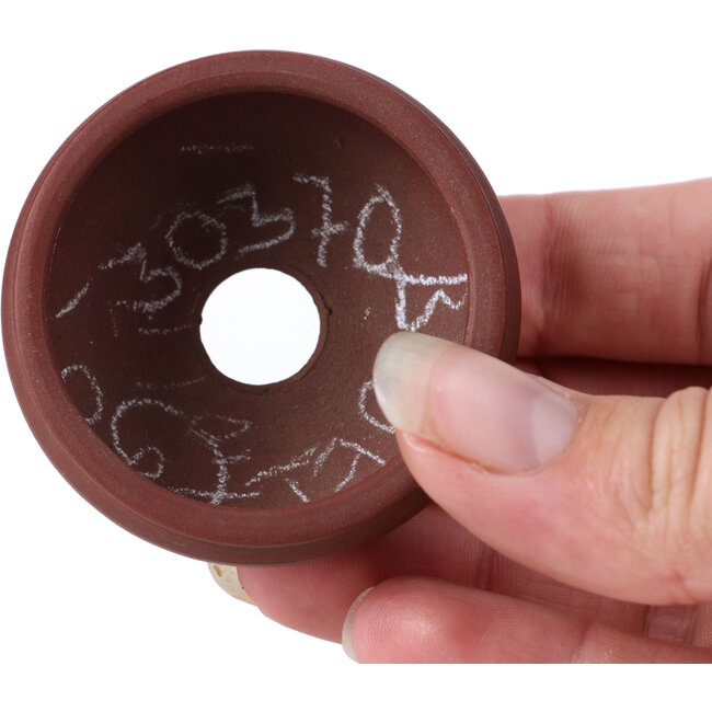 Ronde ongeglazuurde bonsaipot van Bigei - 55 x 55 x 25 mm