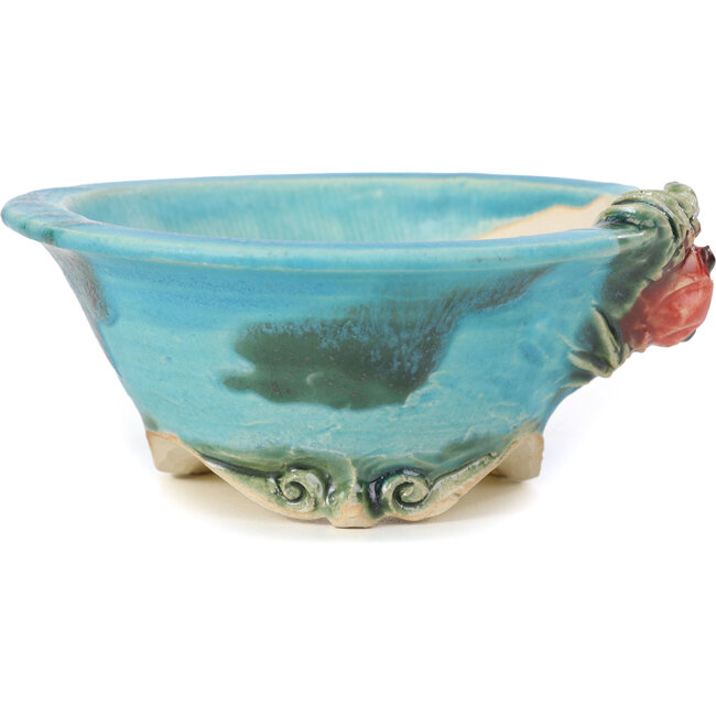 Ronde blauwe bonsaipot van Masashi Furumoto - 130 x 130 x 55 mm