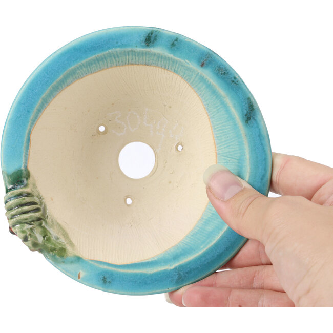 Runde blaue Bonsaischale von Masashi Furumoto - 130 x 130 x 55 mm