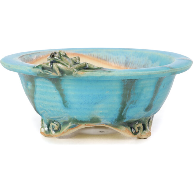 Round blue bonsai pot by Masashi Furumoto - 130 x 130 x 55 mm