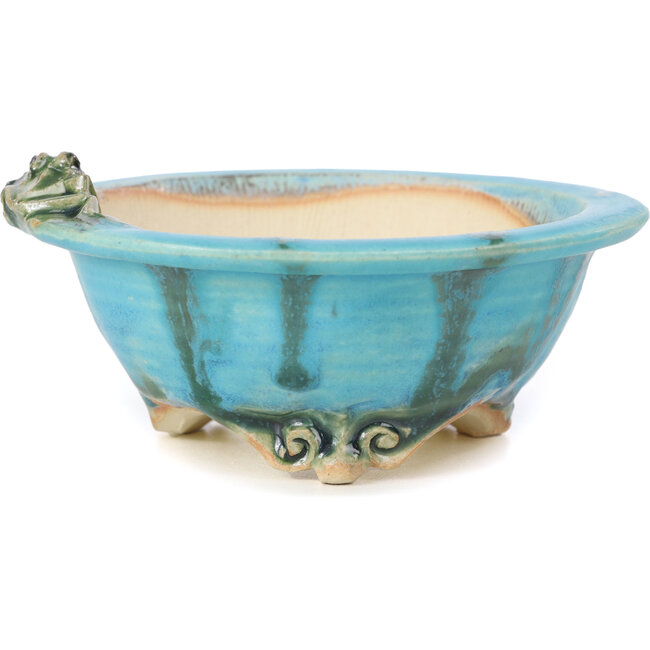 Round blue bonsai pot by Masashi Furumoto - 130 x 130 x 55 mm