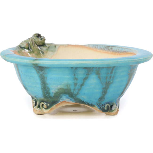 Round blue bonsai pot by Masashi Furumoto - 130 x 130 x 55 mm