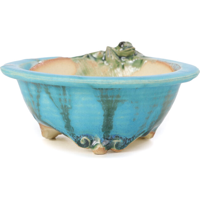 Round blue bonsai pot by Masashi Furumoto - 130 x 130 x 55 mm