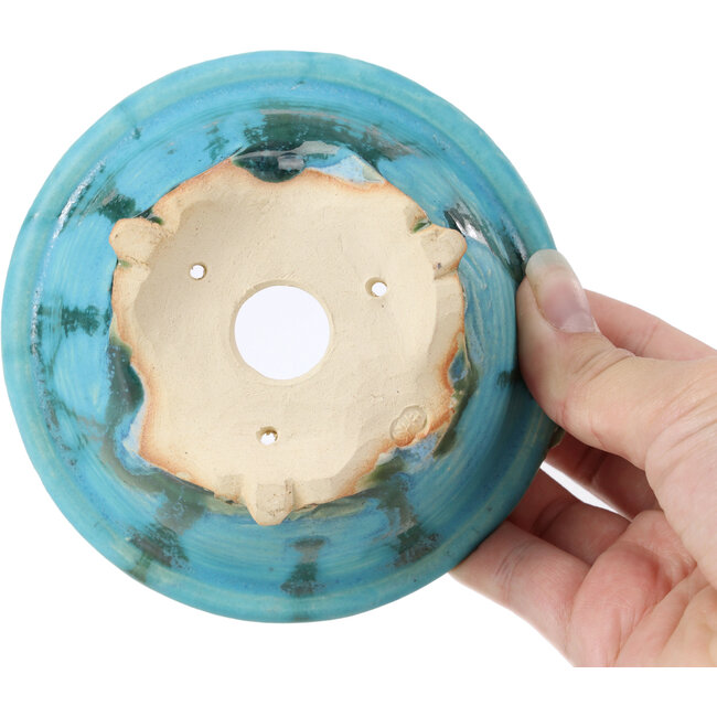 Round blue bonsai pot by Masashi Furumoto - 130 x 130 x 55 mm