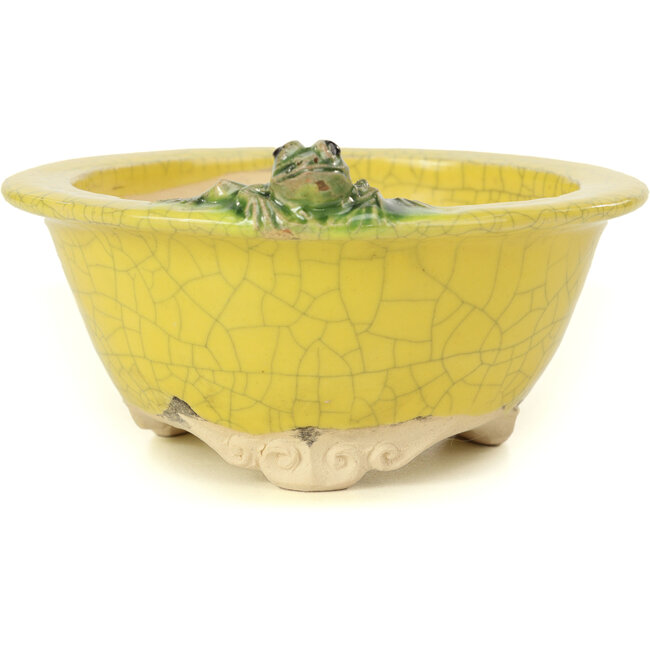 Vaso per bonsai rotondo giallo di Masashi Furumoto - 130 x 130 x 55 mm