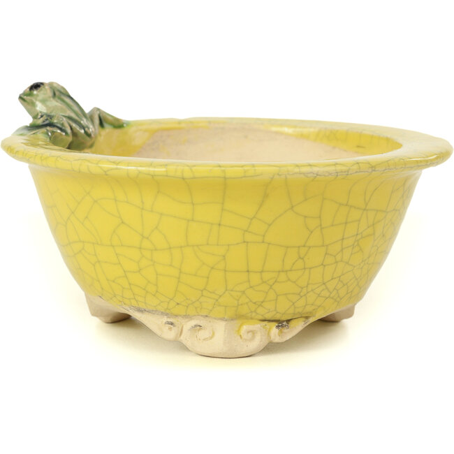 Vaso per bonsai rotondo giallo di Masashi Furumoto - 130 x 130 x 55 mm