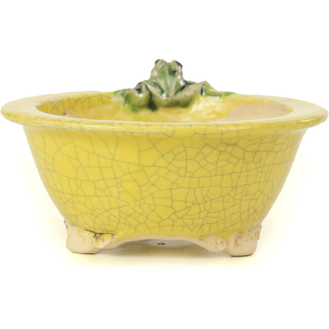 Maceta de bonsái redonda amarilla de Masashi Furumoto - 130 x 130 x 55 mm