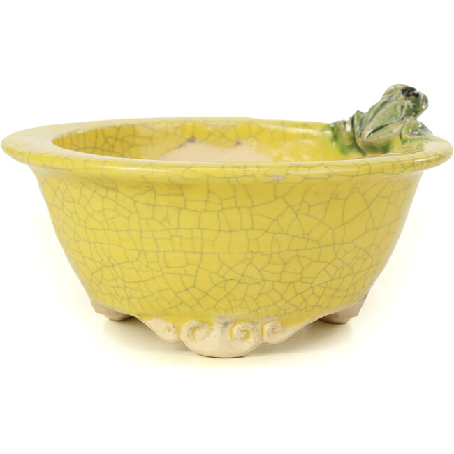 Ronde gele bonsaipot van Masashi Furumoto - 130 x 130 x 55 mm