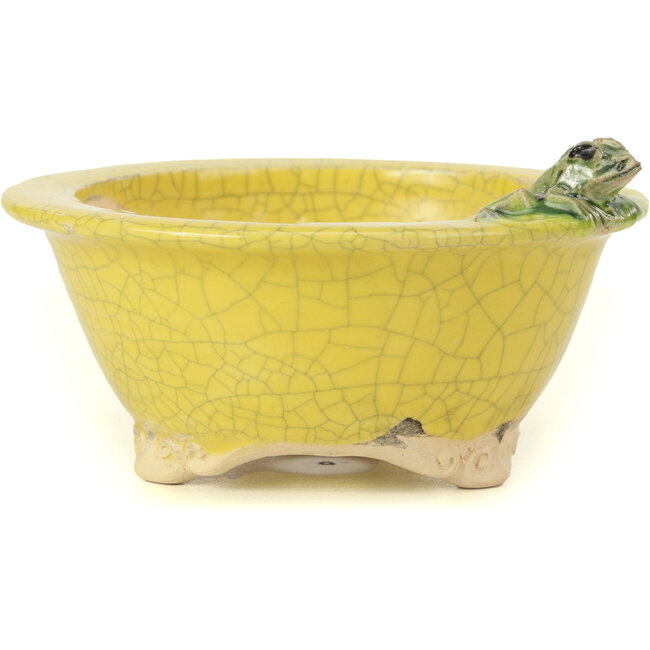 Pot à bonsaï rond jaune par Masashi Furumoto - 130 x 130 x 55 mm