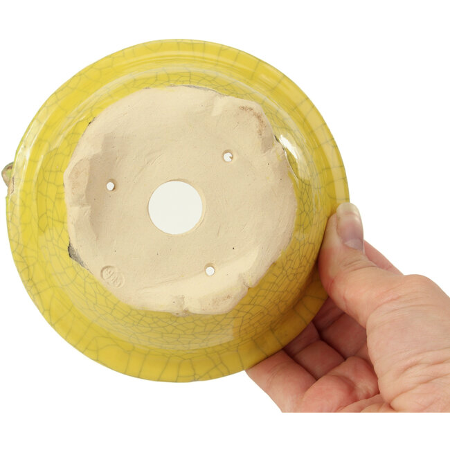 Vaso per bonsai rotondo giallo di Masashi Furumoto - 130 x 130 x 55 mm