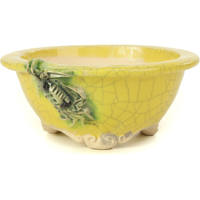 Vaso per bonsai rotondo giallo di Masashi Furumoto - 130 x 130 x 55 mm