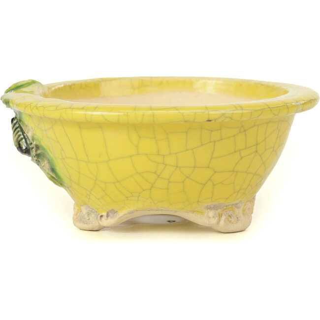 Vaso per bonsai rotondo giallo di Masashi Furumoto - 130 x 130 x 55 mm