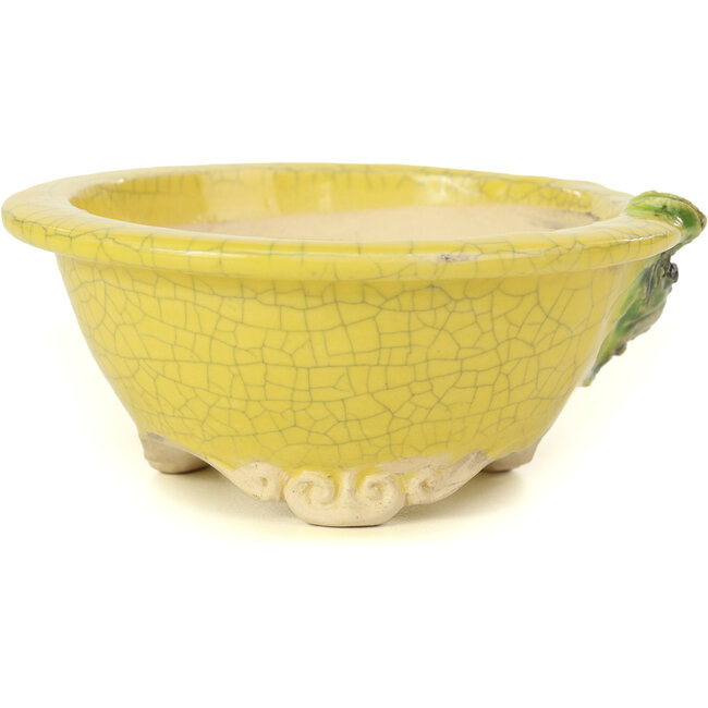 Vaso per bonsai rotondo giallo di Masashi Furumoto - 130 x 130 x 55 mm