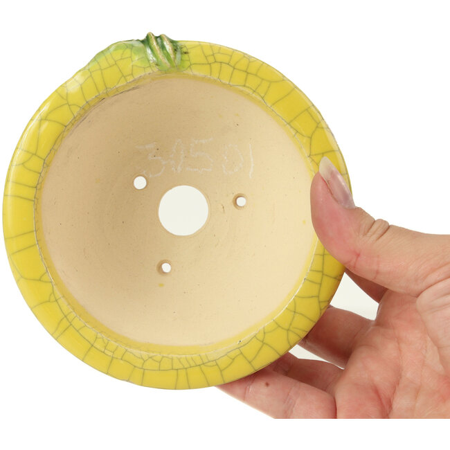 Pot à bonsaï rond jaune par Masashi Furumoto - 130 x 130 x 55 mm