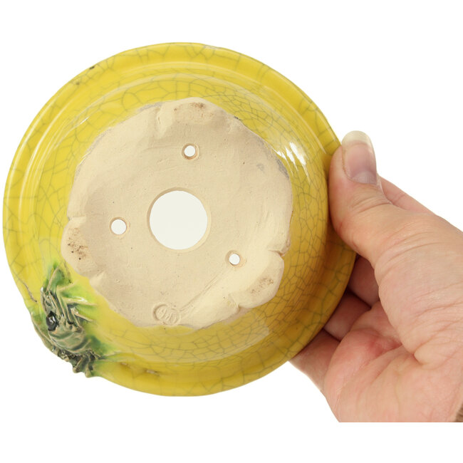 Pot à bonsaï rond jaune par Masashi Furumoto - 130 x 130 x 55 mm