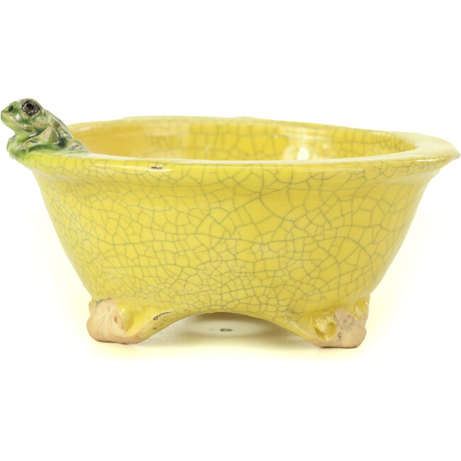 Vaso per bonsai rotondo giallo di Masashi Furumoto - 130 x 130 x 55 mm