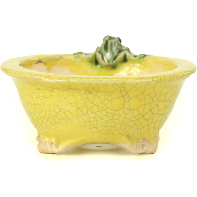 Vaso per bonsai rotondo giallo di Masashi Furumoto - 130 x 130 x 55 mm