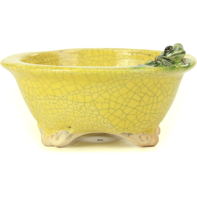 Vaso per bonsai rotondo giallo di Masashi Furumoto - 130 x 130 x 55 mm