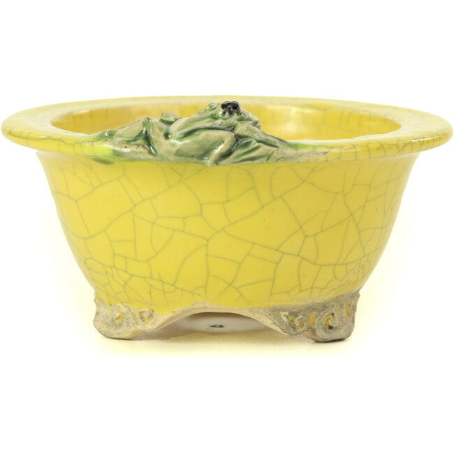 Pot à bonsaï rond jaune par Masashi Furumoto - 130 x 130 x 55 mm