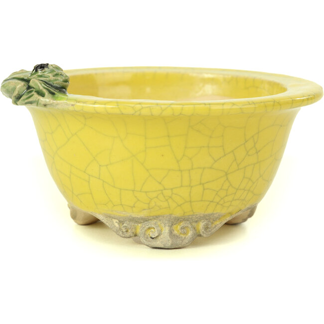 Pot à bonsaï rond jaune par Masashi Furumoto - 130 x 130 x 55 mm