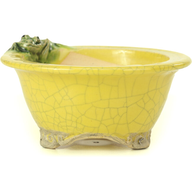 Vaso per bonsai rotondo giallo di Masashi Furumoto - 130 x 130 x 55 mm