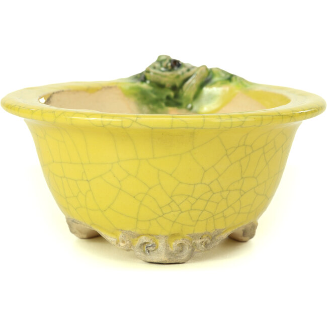 Round yellow bonsai pot by Masashi Furumoto - 130 x 130 x 55 mm