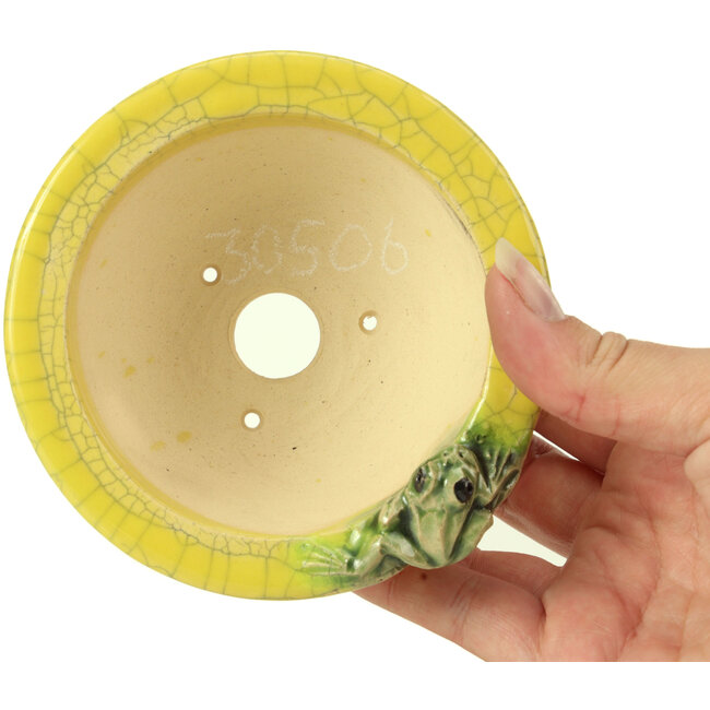 Maceta de bonsái redonda amarilla de Masashi Furumoto - 130 x 130 x 55 mm