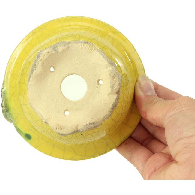 Pot à bonsaï rond jaune par Masashi Furumoto - 130 x 130 x 55 mm