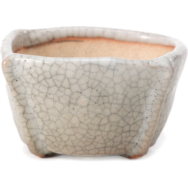 Quadratische weiße Craquelé-Bonsaischale von Bonsai - 63 x 63 x 35 mm