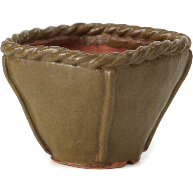Square olive green bonsai pot by Bonsai - 67 x 67 x 52 mm