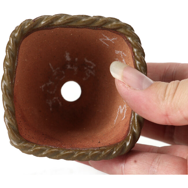 Square olive green bonsai pot by Bonsai - 67 x 67 x 52 mm