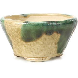 Bonsai 88 mm round beige and green bonsai pot by Bonsai, Japan