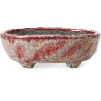  Bunzan 138 mm oval pink bonsai pot by Bunzan, Tokoname, Japan