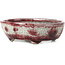 Craquelé ovale bianco con vaso bonsai rosso di Bunzan - 145 x 121 x 45 mm