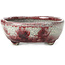 Craquelé ovale bianco con vaso bonsai rosso di Bunzan - 145 x 121 x 45 mm