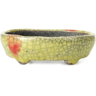  Bunzan 111 mm oval yellow bonsai pot by Bunzan, Tokoname, Japan