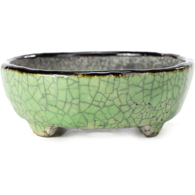 Pot à bonsaï vert ovale par Bunzan - 124 x 103 x 40 mm