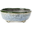 Pot à bonsaï ovale bleu et vert par Bunzan - 122 x 104 x 40 mm