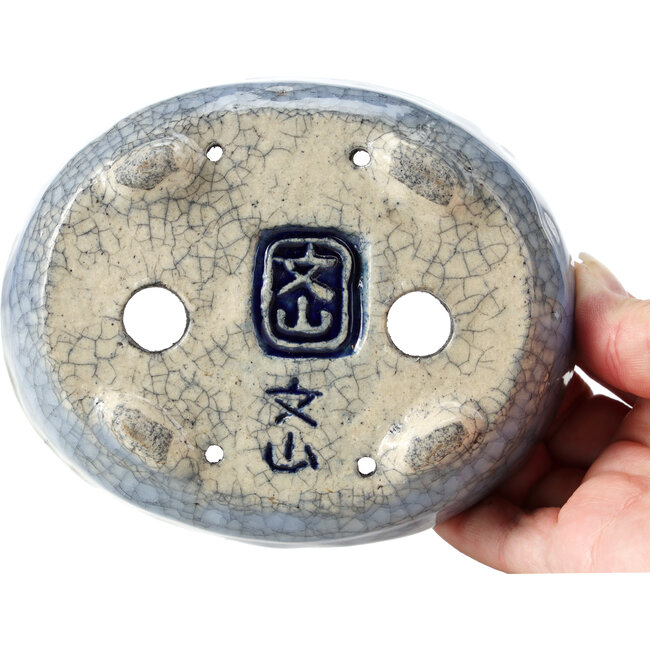 Ovaal blauw met groene bonsai pot van Bunzan - 130 x 107 x 43 mm