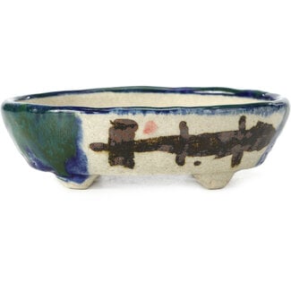  Bunzan 137 mm oval multicolor bonsai pot by Bunzan, Tokoname, Japan