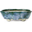Pot à bonsaï ovale bleu et vert par Bunzan - 143 x 115 x 45 mm