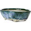Pot à bonsaï ovale bleu et vert par Bunzan - 143 x 115 x 45 mm