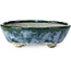 Ovaal blauw met groene bonsai pot van Bunzan - 143 x 115 x 45 mm